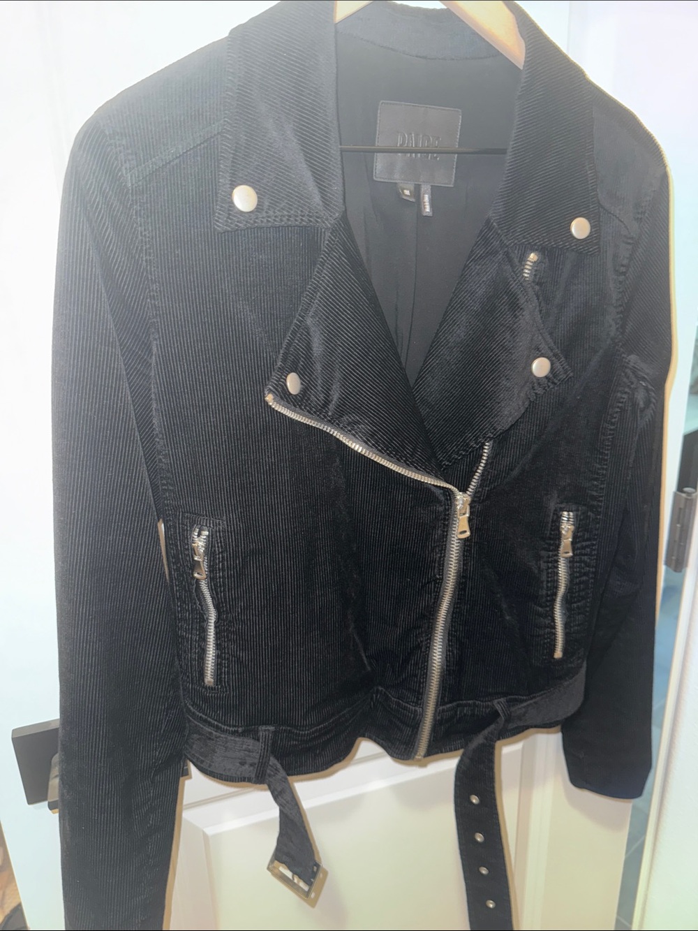 PAIGE Black Corduroy Moto Jacket with Belt sz M